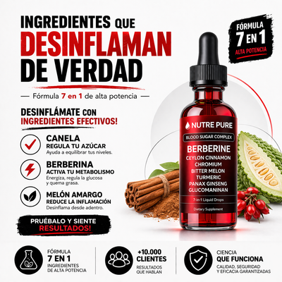 Gotas Control Azúcar 60ml Nutre Pure Con Berberina Canela Y Cromo