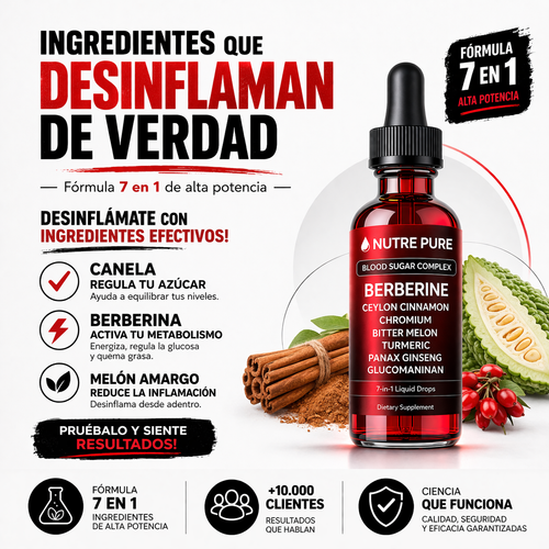 Gotas Control Azúcar 60ml Nutre Pure Con Berberina Canela Y Cromo