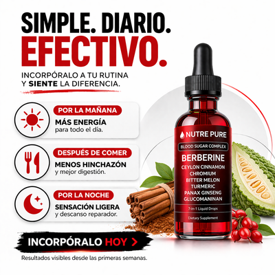 Gotas Control Azúcar 60ml Nutre Pure Con Berberina Canela Y Cromo